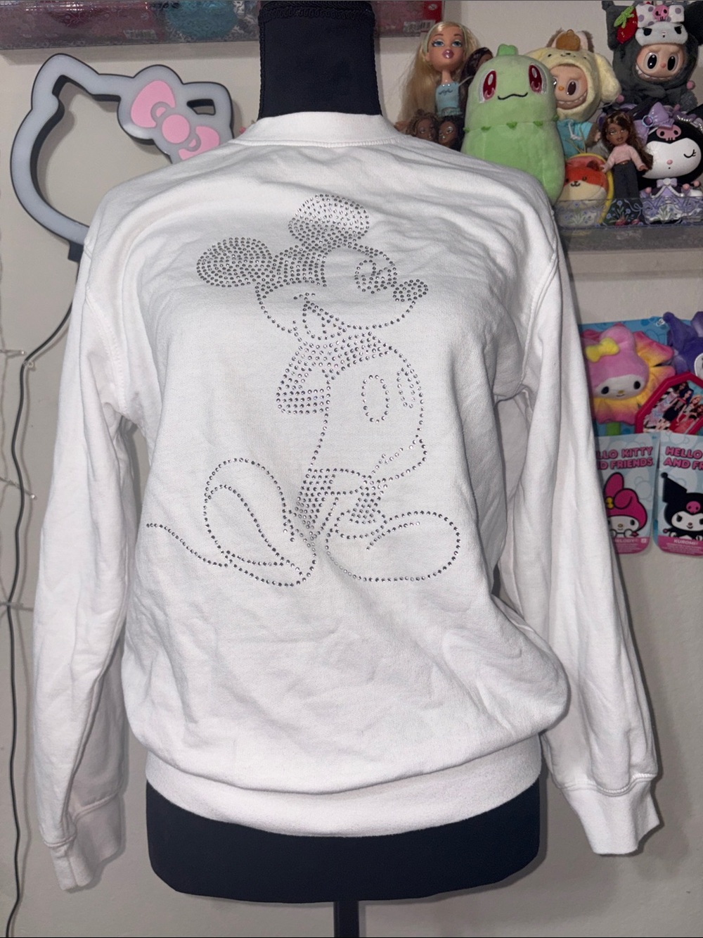 Disney White Mickey Mouse with Sparkling Rhinestones crewneck
